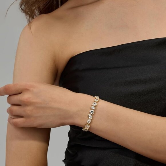 14K Gold Filled Tennis Bracelet for Women Oval Stone Cut Hypoallergenic Gift - Picture 6 of 8